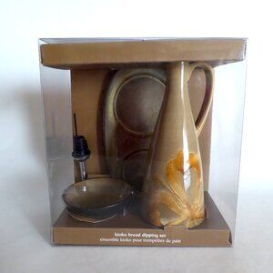 NEW STONEWARE KIOKO BREAD DIPPING OLIVE OIL DISPENSER CRUET BOWL TRAY GIFT SET